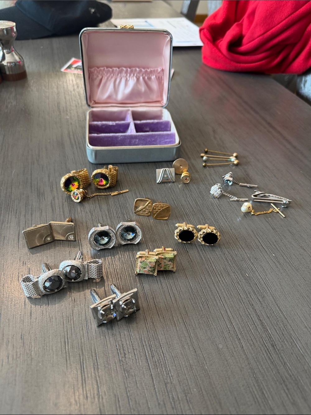 Vintage Cufflink & Tie Clip Set with Storage Box